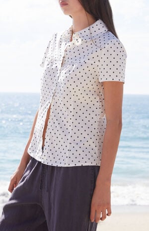 White Teagan Polka Dot Collared Short Sleeve Top image number 3