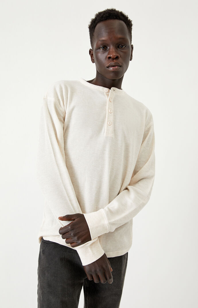 Oatmeal Thames Long Sleeve Henley T-Shirt