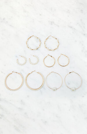 5 Pack Pearl Hoop Earrings image number 1