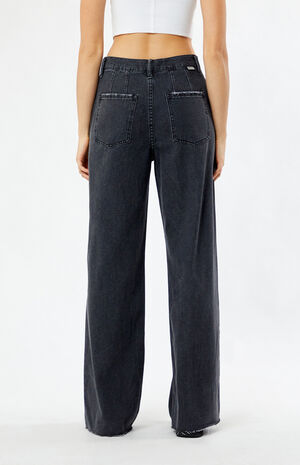 Black High Waisted Denim Trousers image number 4