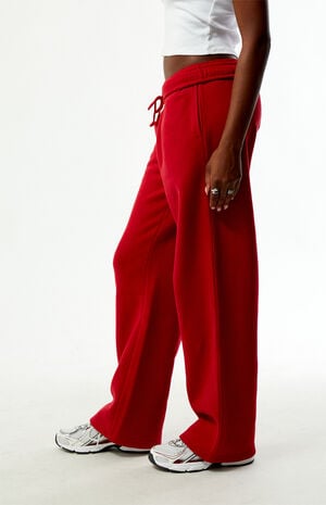 Red Ultra Soft Fleece Core Washed Baggy Sweatpants image number 3