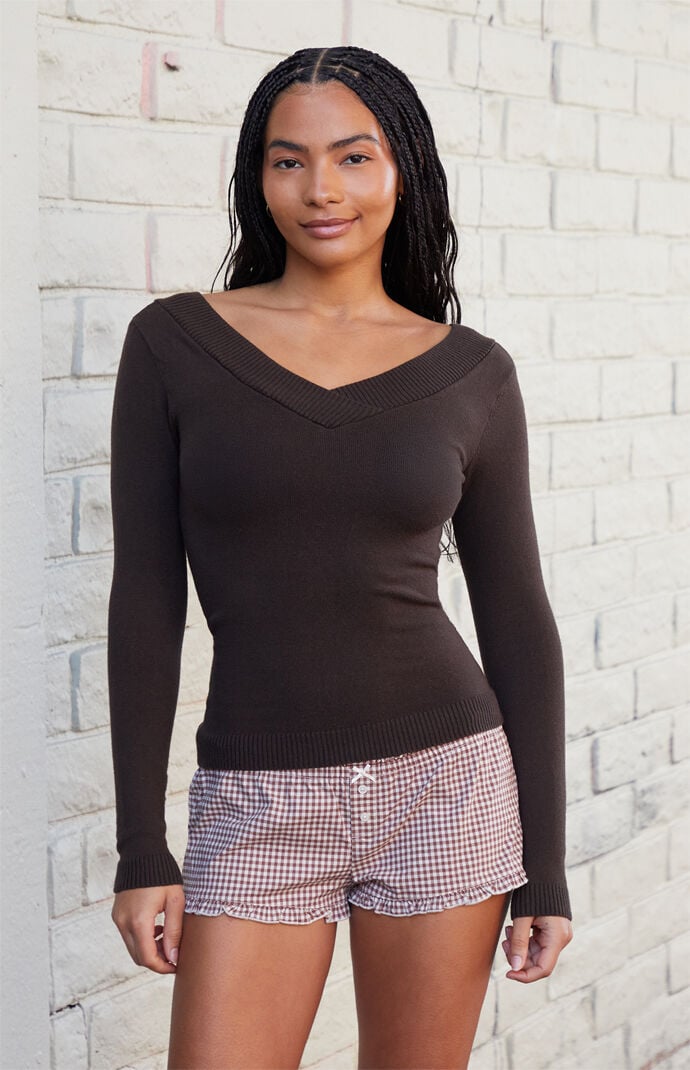 John Galt Women's Brown Gingham Keira Ruffle Pajama Shorts