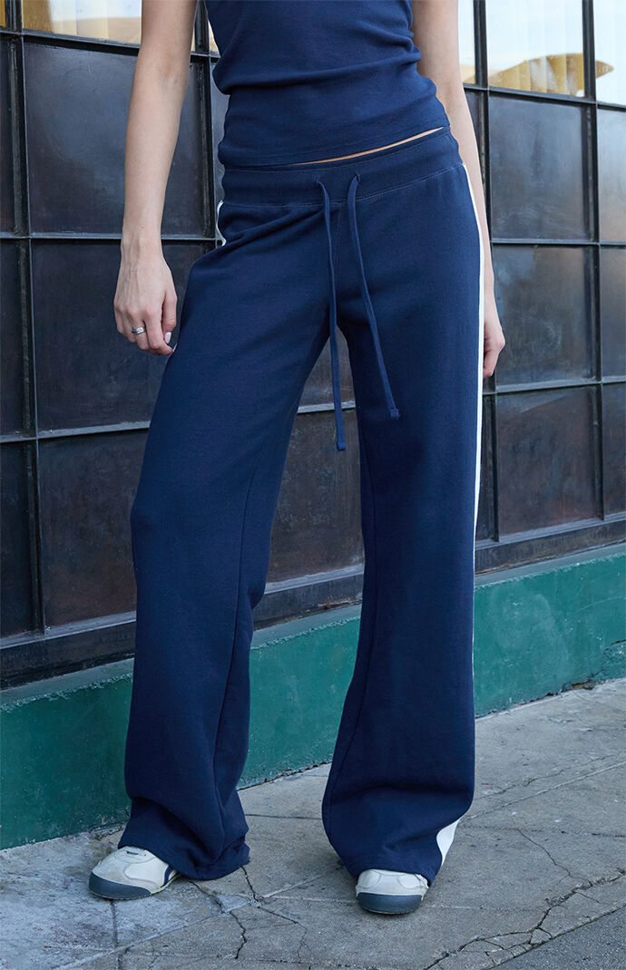 John Galt Blue Hilary Side Stripe Yoga Baggy Sweatpants