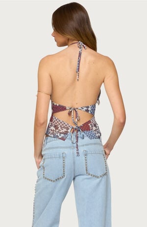 Mixed Patchwork Backless Halter Top image number 3