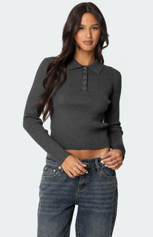 Mollie Collared Ribbed Knit Top image number 1