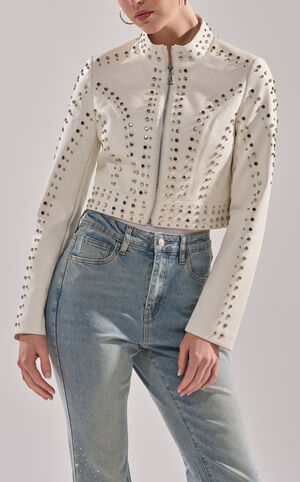 Silvina White Butter Faux Leather Moto Jacket image number 2