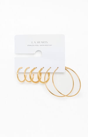 3 Pack Gold Hoop Earrings image number 1