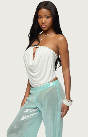 Giana Iridescent Straples Cowl Neck Top image number 2