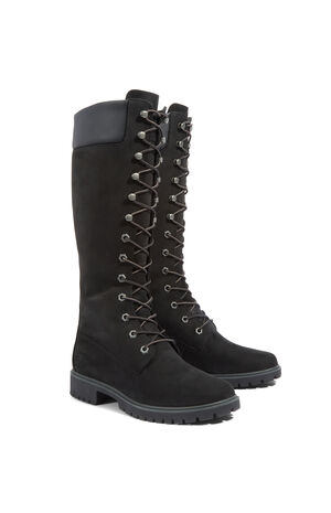 Women's Black Premium 14inch Lace-Up Waterproof Boots image number 4