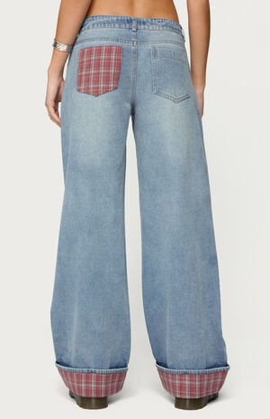 Plaid Cuffed Low Rise Jeans image number 3