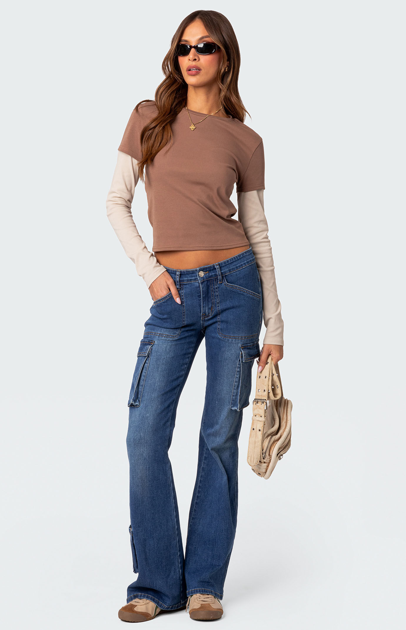 トップス todayful back layered long t-shirts PALINDA Women's Crew Neck Ribbed Fitted Shirts Basic Long