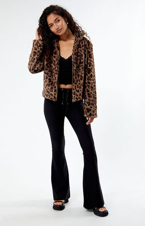 Animal Print Cropped Faux Fur Jacket image number 1