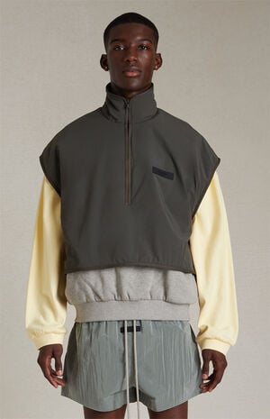 Dark Heather Oatmeal Ink Nylon Fleece Mock Neck Vest image number 1