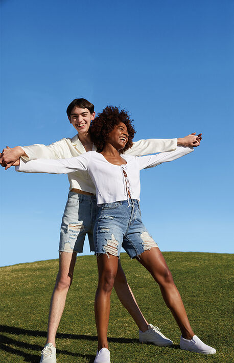 Medium Blue High Waisted Denim Boy Shorts