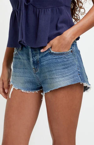 Jamie Low Rise Jean Micro Shorts Raw Cut Medium Blue image number 2