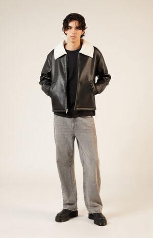 Sherpa Collar Faux Leather Jacket Sherpa Collar Faux Leather Jacket image number 5