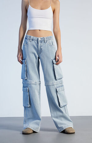 Light Blue Zip Off Low Rise&nbsp;Puddle Jeans image number 3