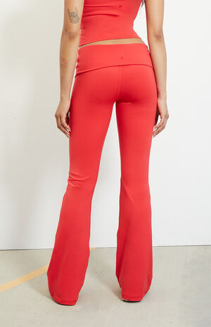 PAC WHISPER Active Red Fold-Over Waistband Flare Yoga Pants image number 4