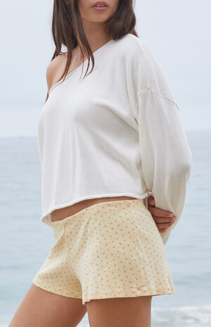 Yellow Floral Pointelle Lounge Shorts image number 3