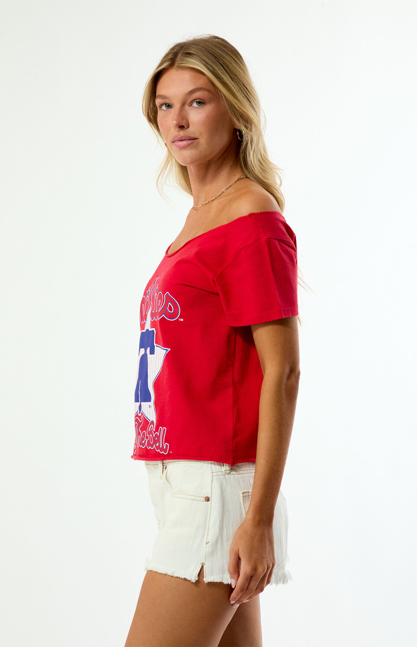WILD COLLECTIVE x MLB Philadelphia Phillies Off-The-Shoulder T-Shirt