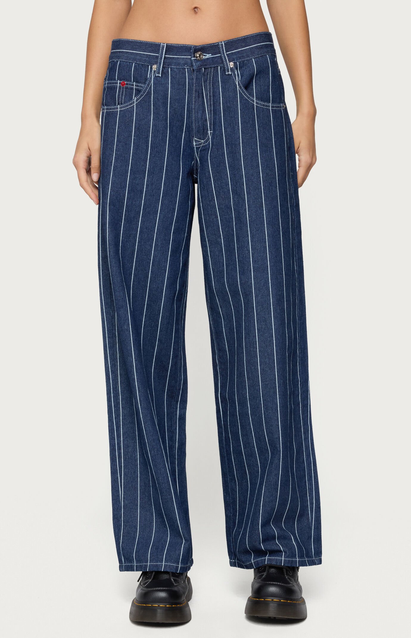 Edikted Kyler Pinstripe Low Rise Jeans