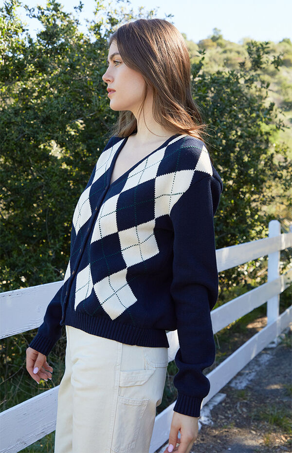 Navy White Elizabeth Argyle Cardigan