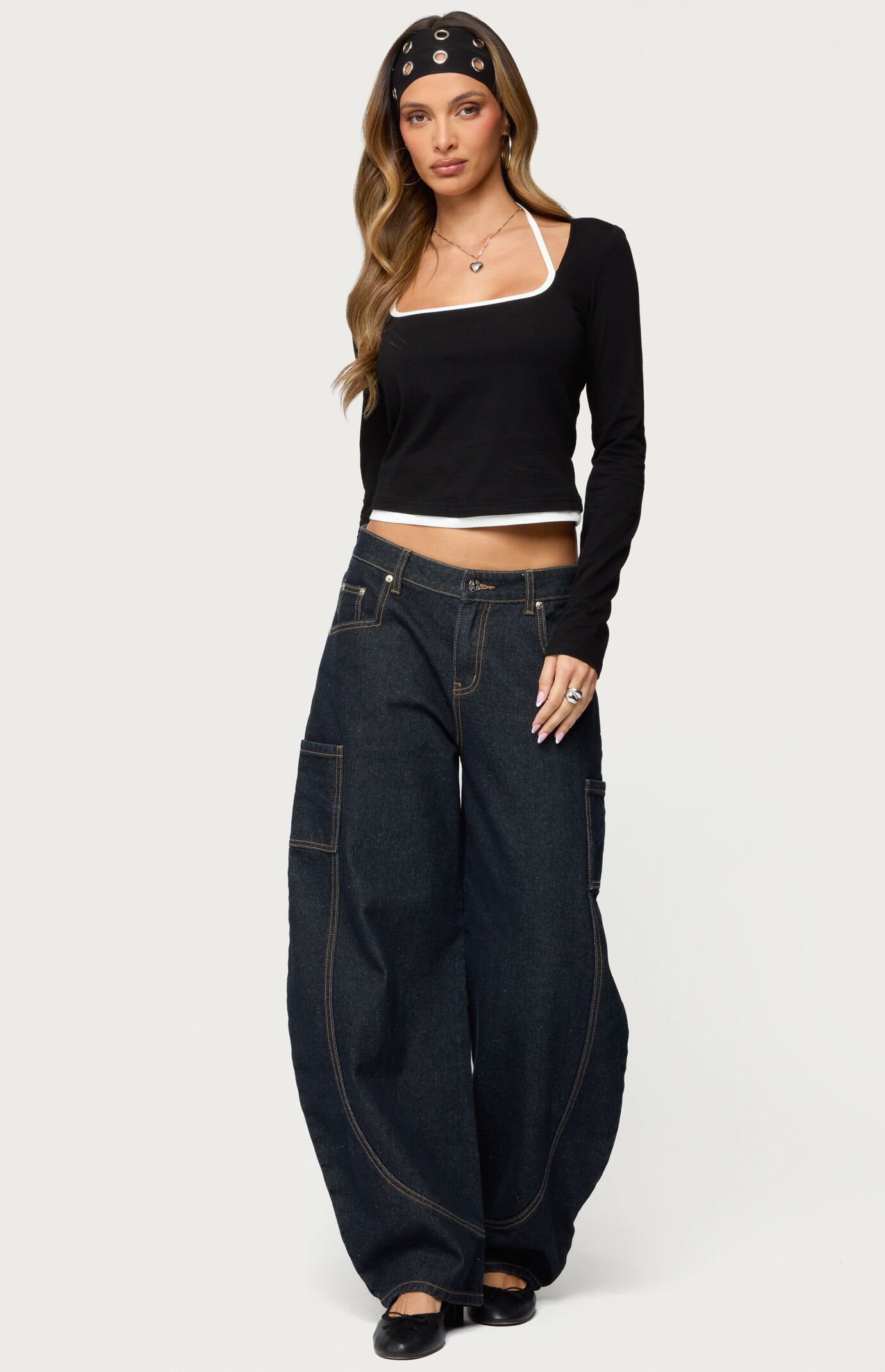 Edikted Ksenia Contrast Layered Square Neck Top