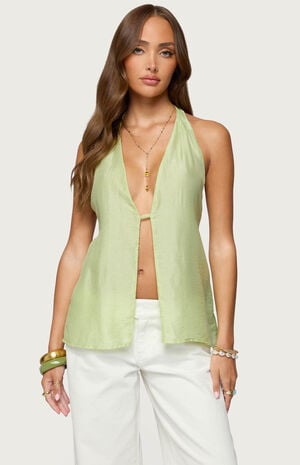 Silky Look Split Front Halter Top image number 1