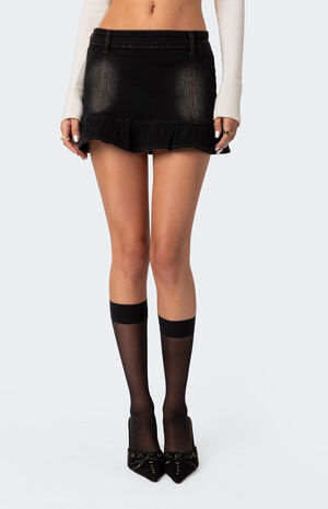 Peplum Washed Denim Mini Skirt image number 3