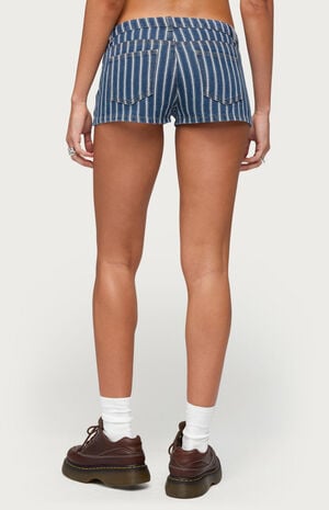 Odie Striped Low Rise Micro Jean Shorts image number 3