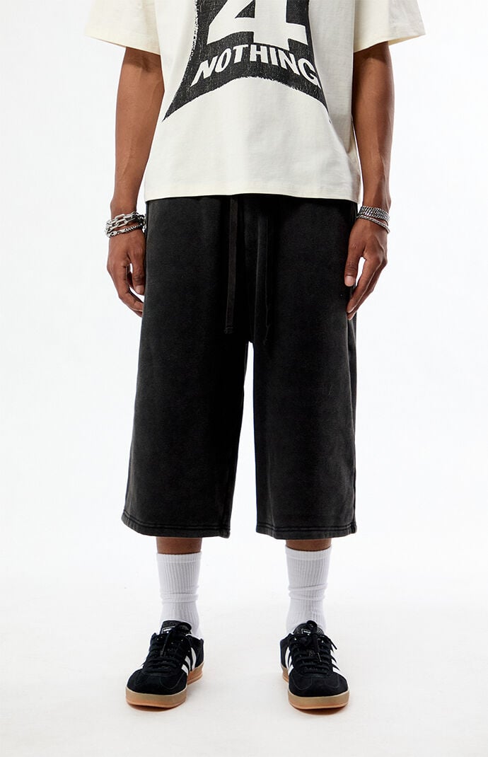 Pacsun Washed Black Ultra Baggy Fleece Sweat Shorts