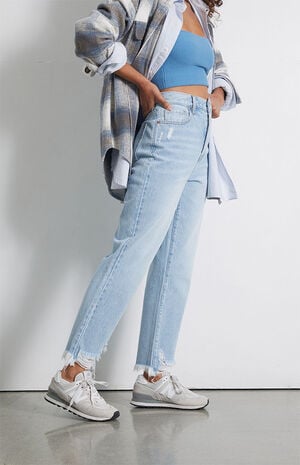 Eco Light Blue Ripped High Waisted Straight Leg Jeans image number 3