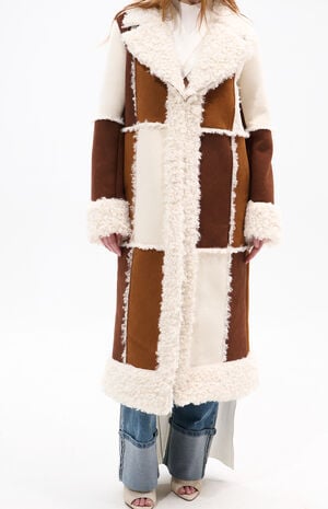 Telluride Tan Faux Fur Patchwork Shearling Coat image number 4