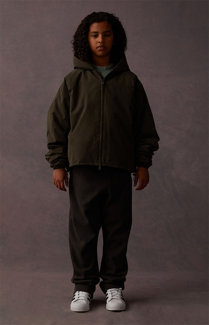Kids Fear of God Essentials Off Black Full Zip Hoodie | Pacsun