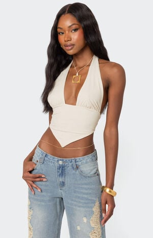 Open Back Triangle Halter Top