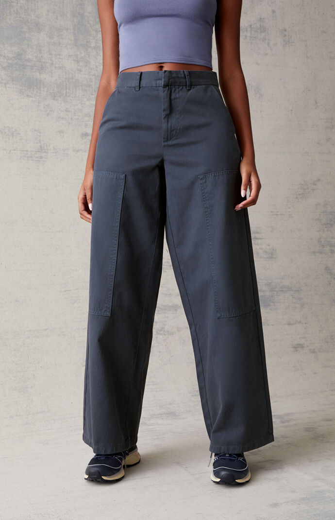 Womens navy wide leg trousers sales
