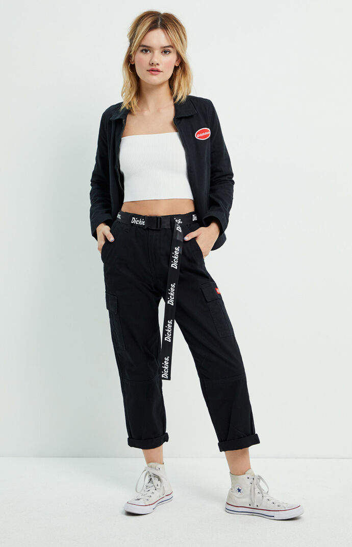 dickies belted utility black cargo pants