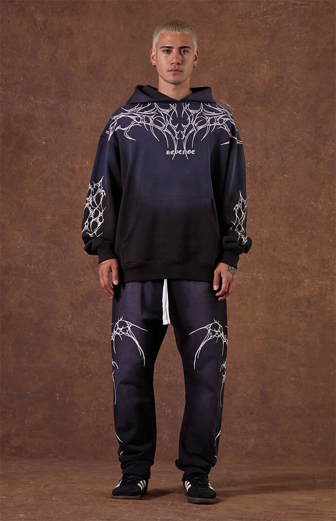 Men's Washed Black Graphic Fleece Straight Leg Sweatpants - Size XL