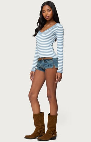 Kimi Striped Long Sleeve V Neck Top image number 4