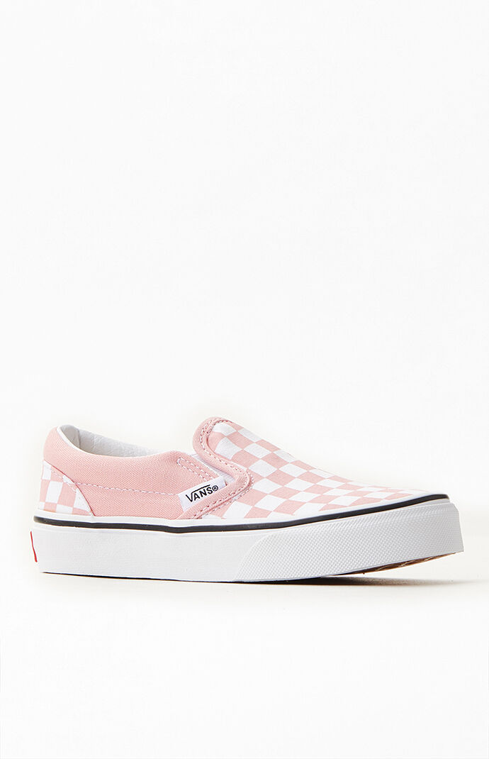Baby pink checkered clearance slip on vans