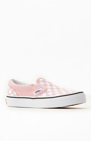 Kids White & Pink Checker Classic Slip-On Shoes image number 1