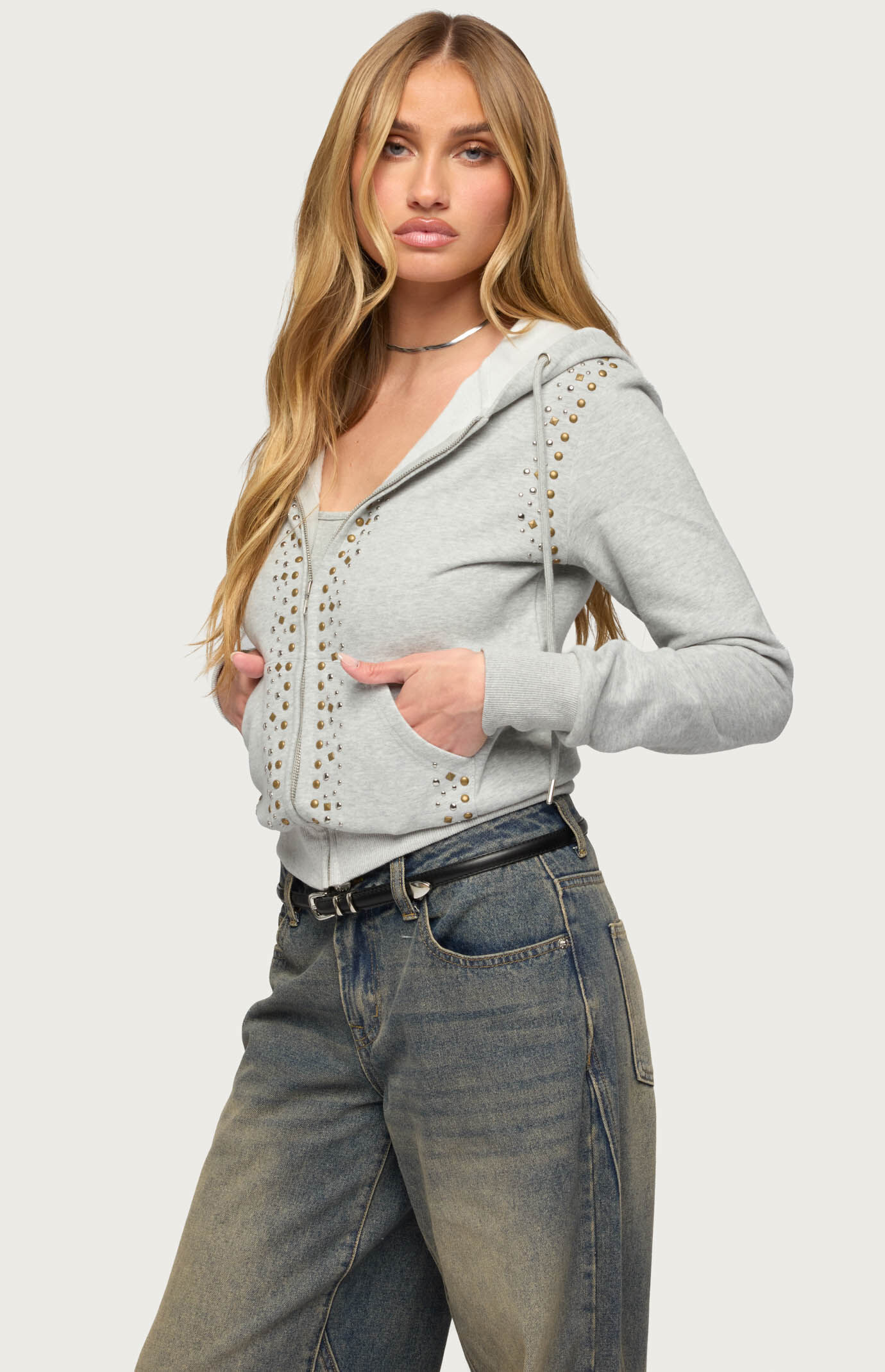 Edikted Patricia Studded Zip Up Hoodie | Pacsun