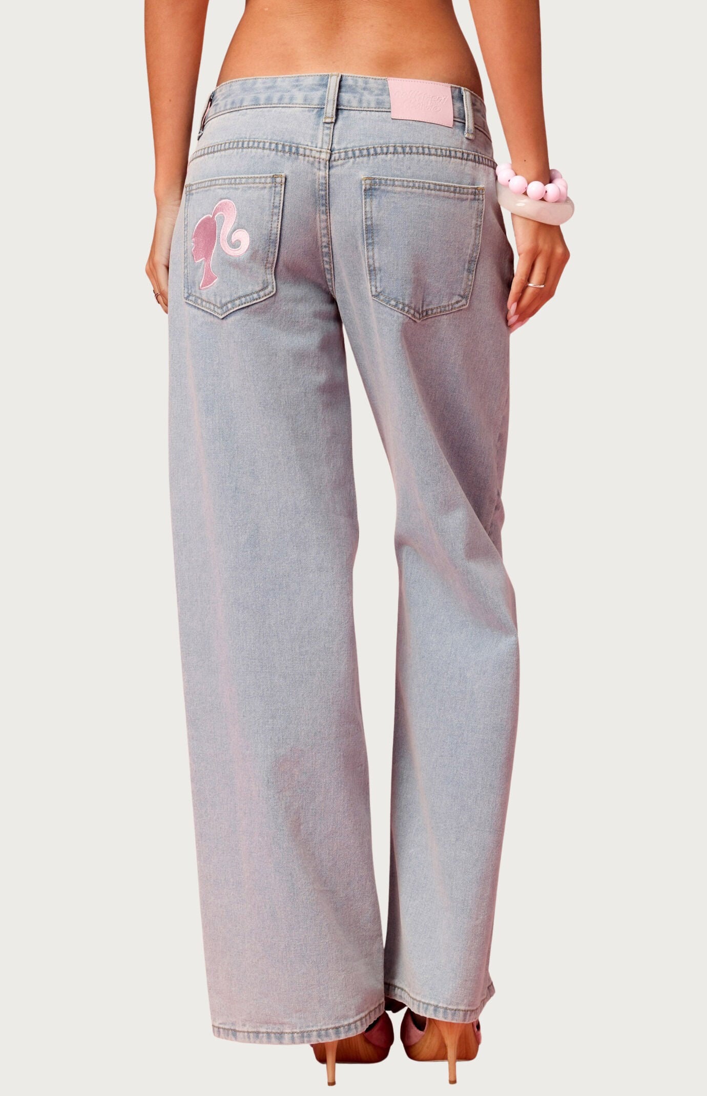 Edikted Embroidered Barbie Low Rise Baggy Jeans