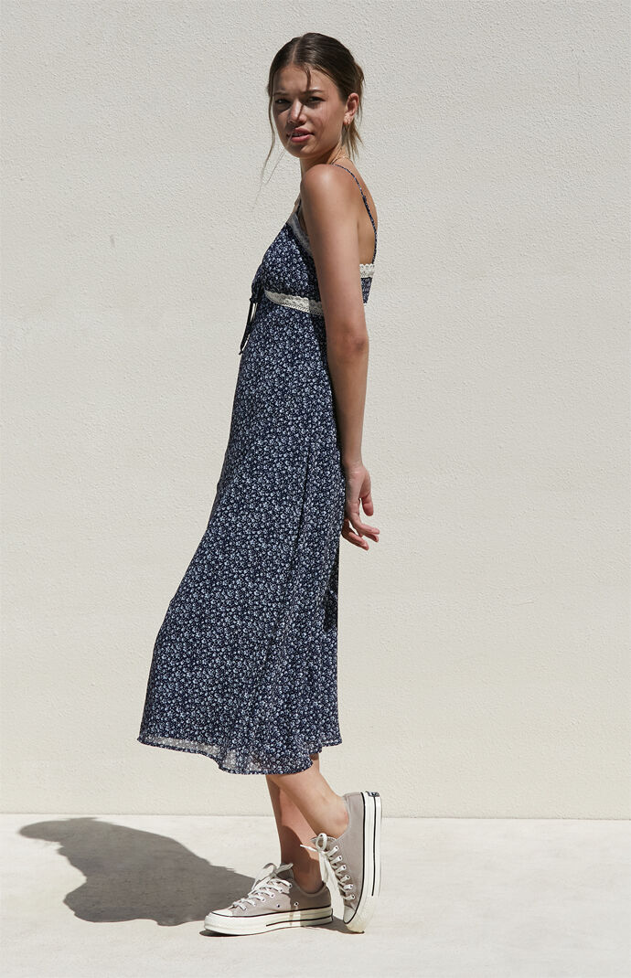 Lace Trimmed Floral DressサイズS Floral Print Lace Trim Mini Dress