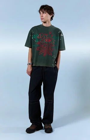 Black Contrast Stitch Baggy Track Pants image number 1