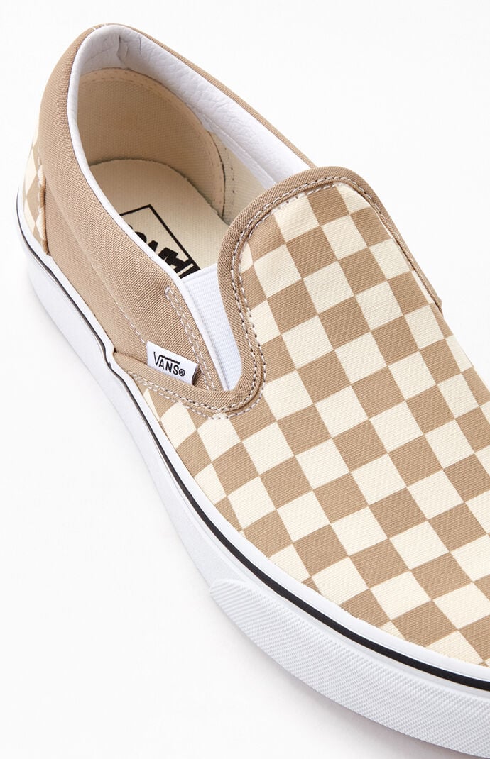 Vans Tan Checkerboard Classic Slip-On Shoes | PacSun