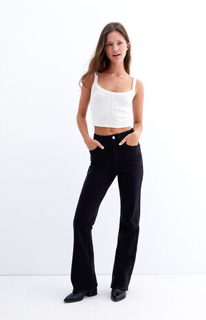 Stretch Black High Waisted Bootcut Jeans image number 2