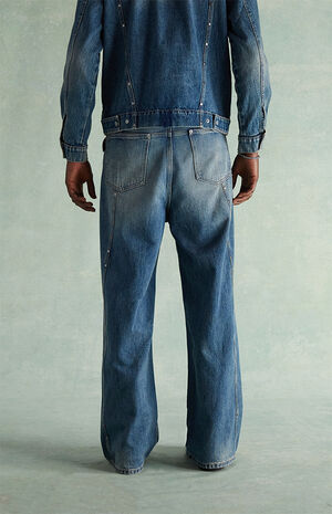 Tinted Medium Blue Studded Extreme Baggy Jeans image number 4