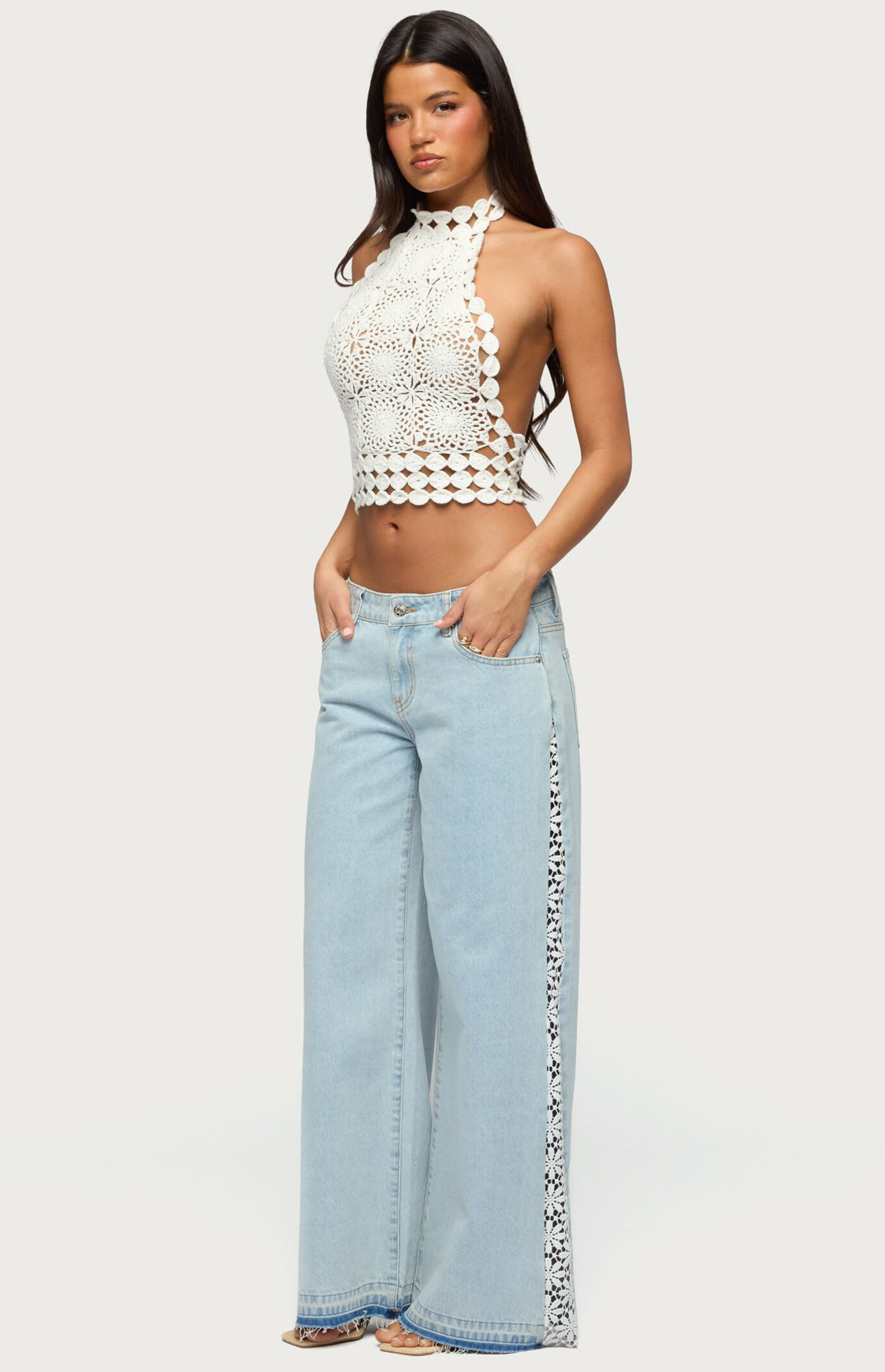 Edikted Crochet Low Rise Wide Leg Jeans