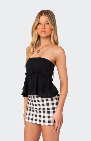 Linen Look Strapless Peplum Top image number 3